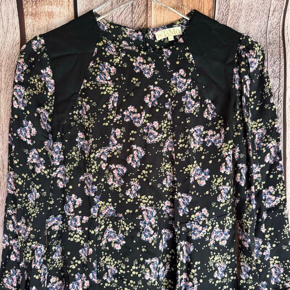 byTiMo Dress Floral Long Sleeve Mini Black Boho Romantic M Cottagecore Chic - Picture 3 of 8